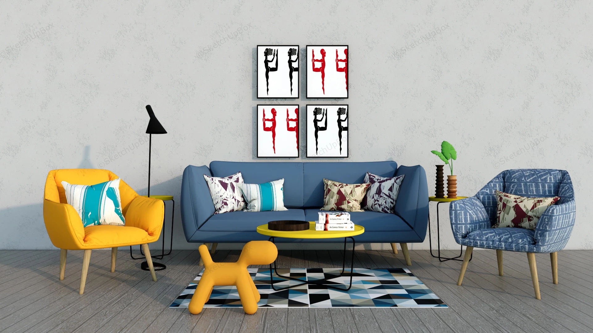 Colorful Living Room Set sketchup model preview - SketchupBox