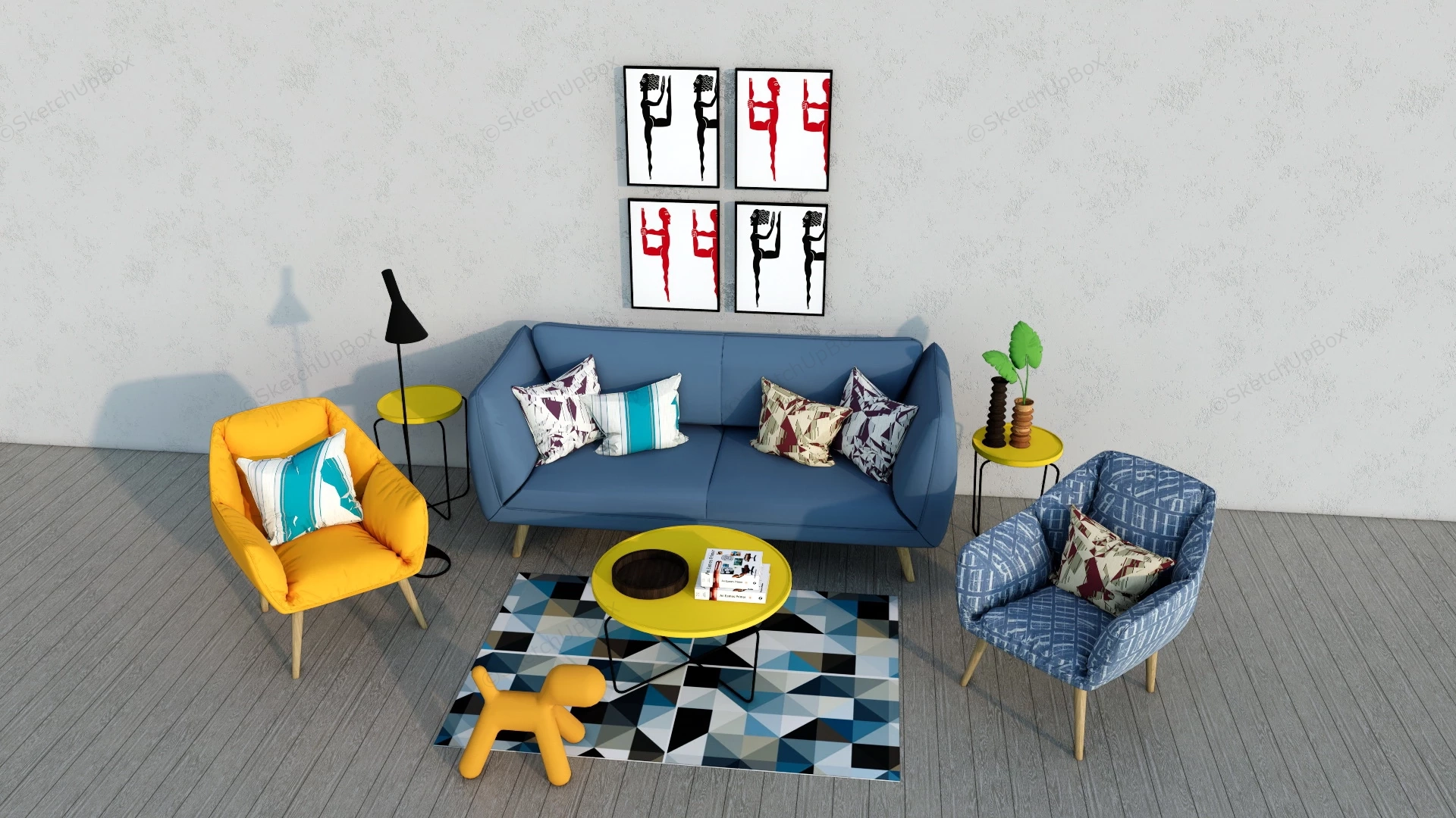 Colorful Living Room Set sketchup model preview - SketchupBox