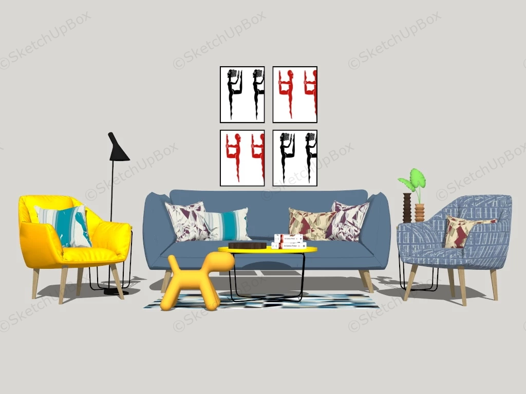 Colorful Living Room Set sketchup model preview - SketchupBox