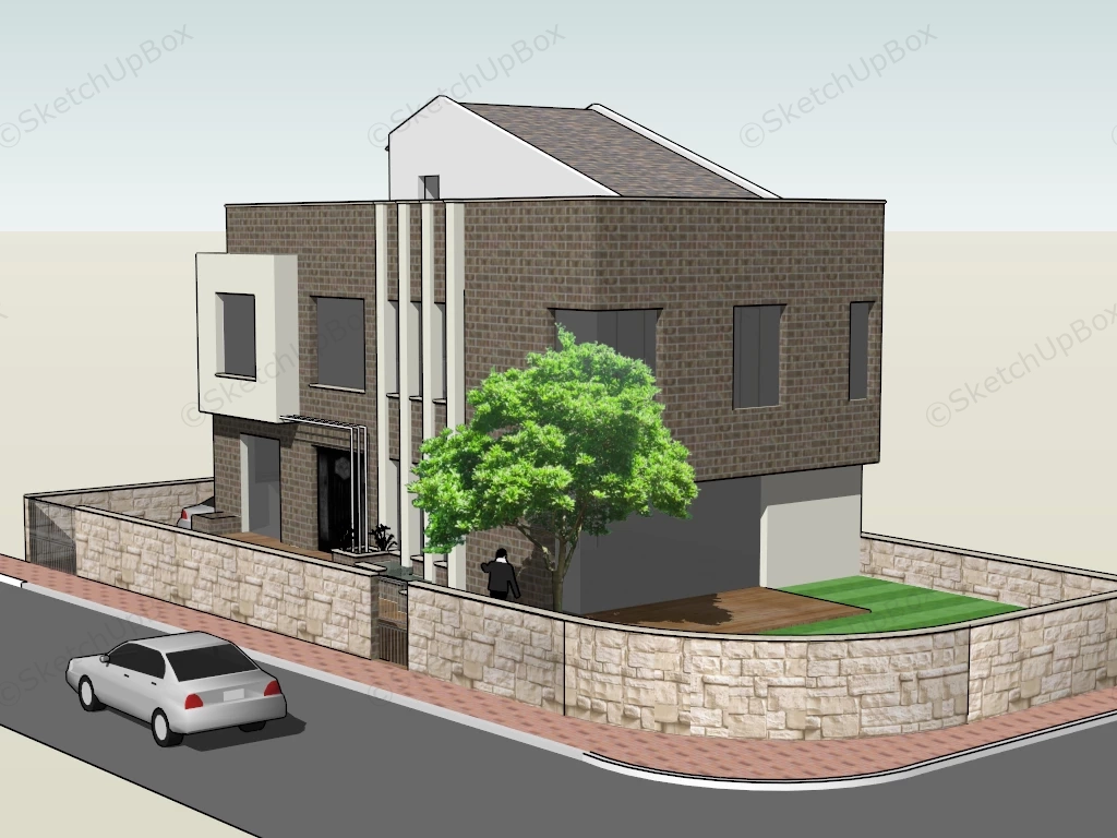 Two Story Urban House sketchup model preview - SketchupBox