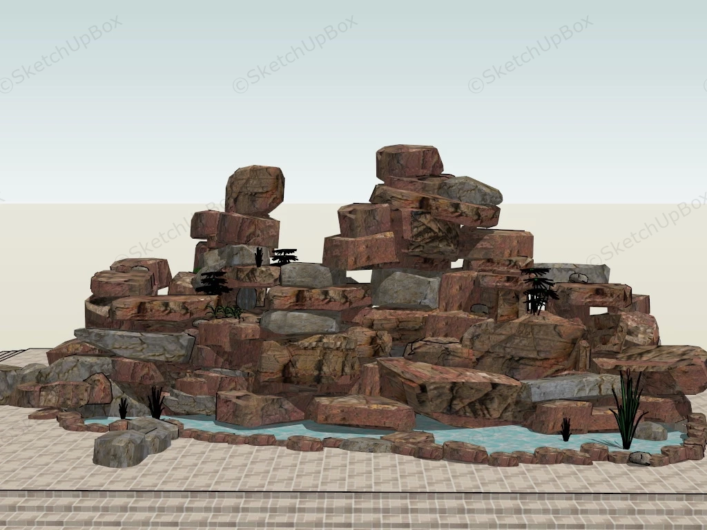 Natural Rock Garden Pond sketchup model preview - SketchupBox