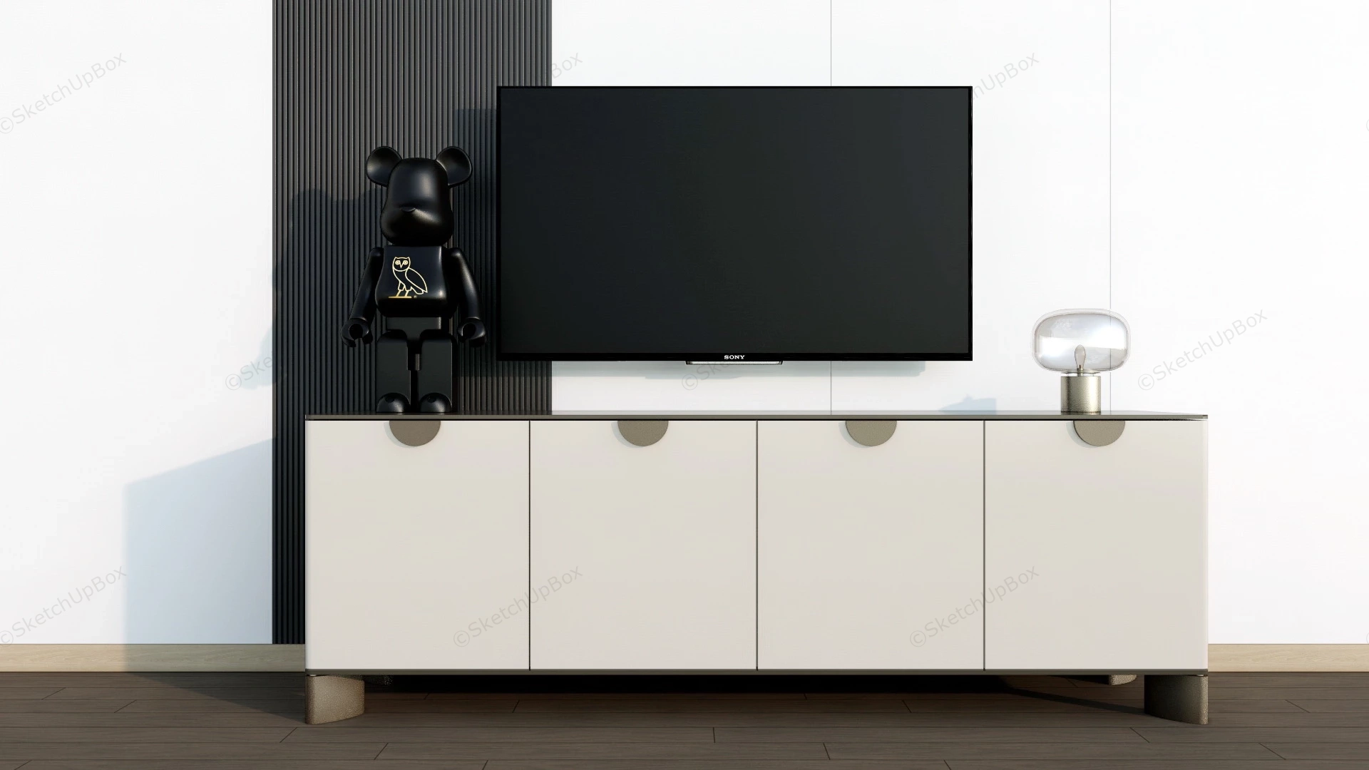 Elegant Cream Color Tv Stand sketchup model preview - SketchupBox