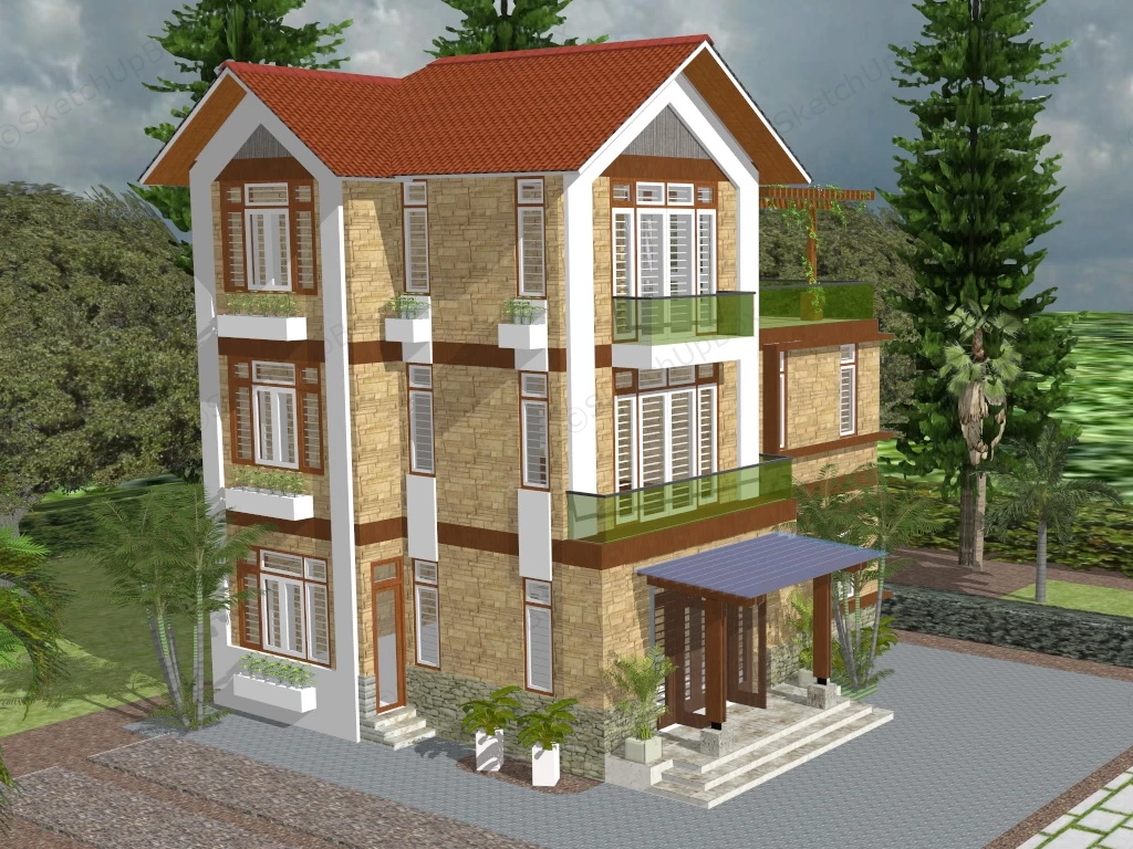 3 Story Stone House sketchup model preview - SketchupBox