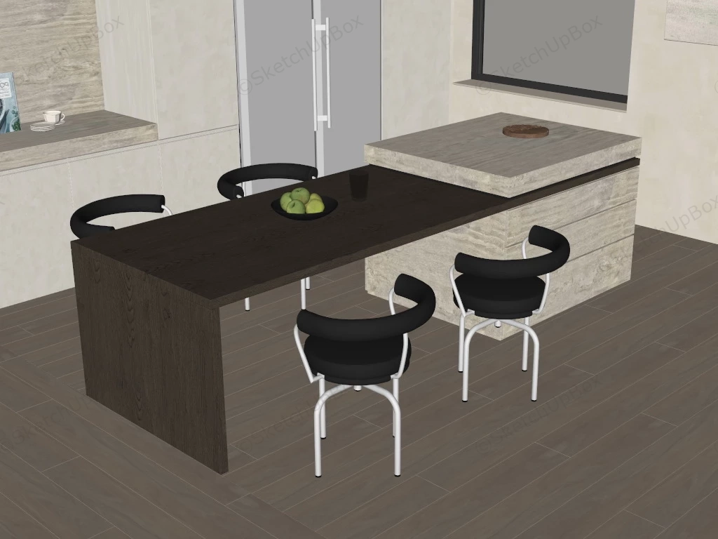 Marble Kitchen Island With Stools sketchup model preview - SketchupBox