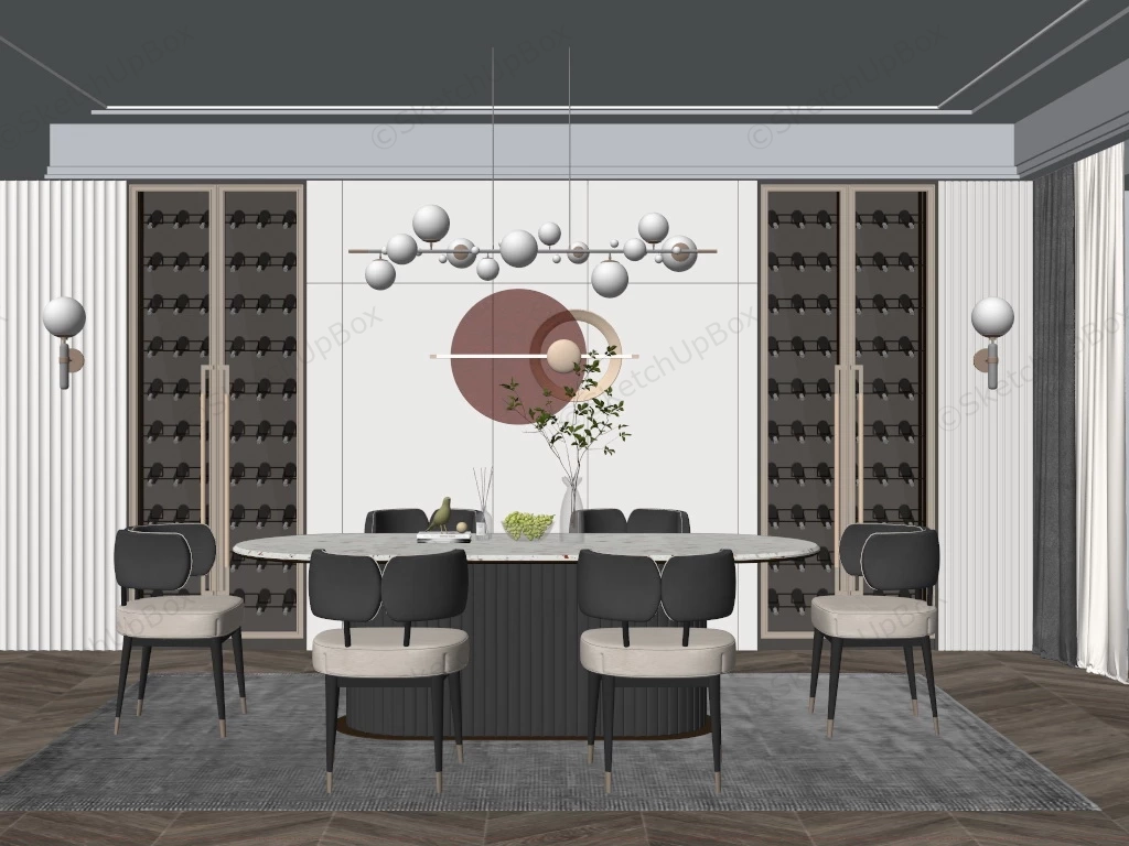 Dining Room With Wine Storage Wall sketchup model preview - SketchupBox