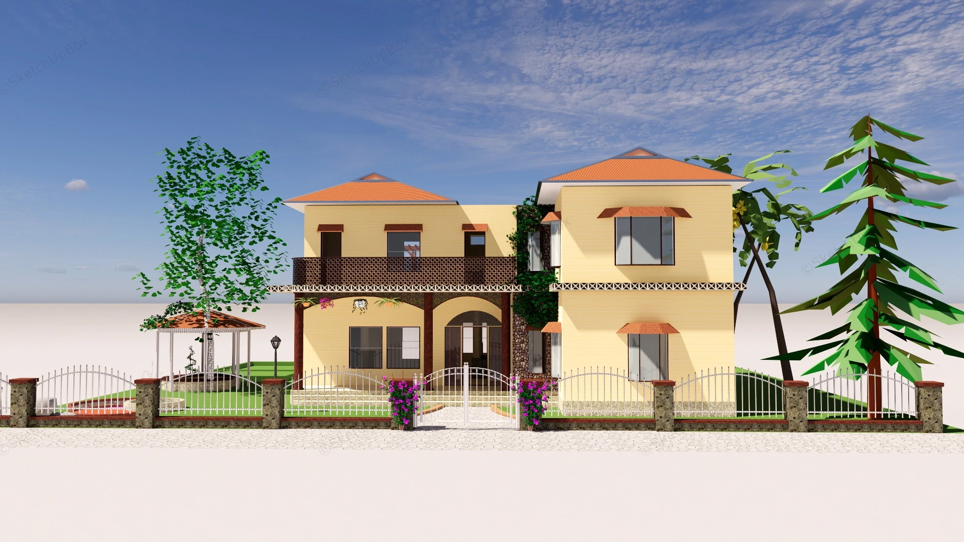 Tropical Suburb House sketchup model preview - SketchupBox