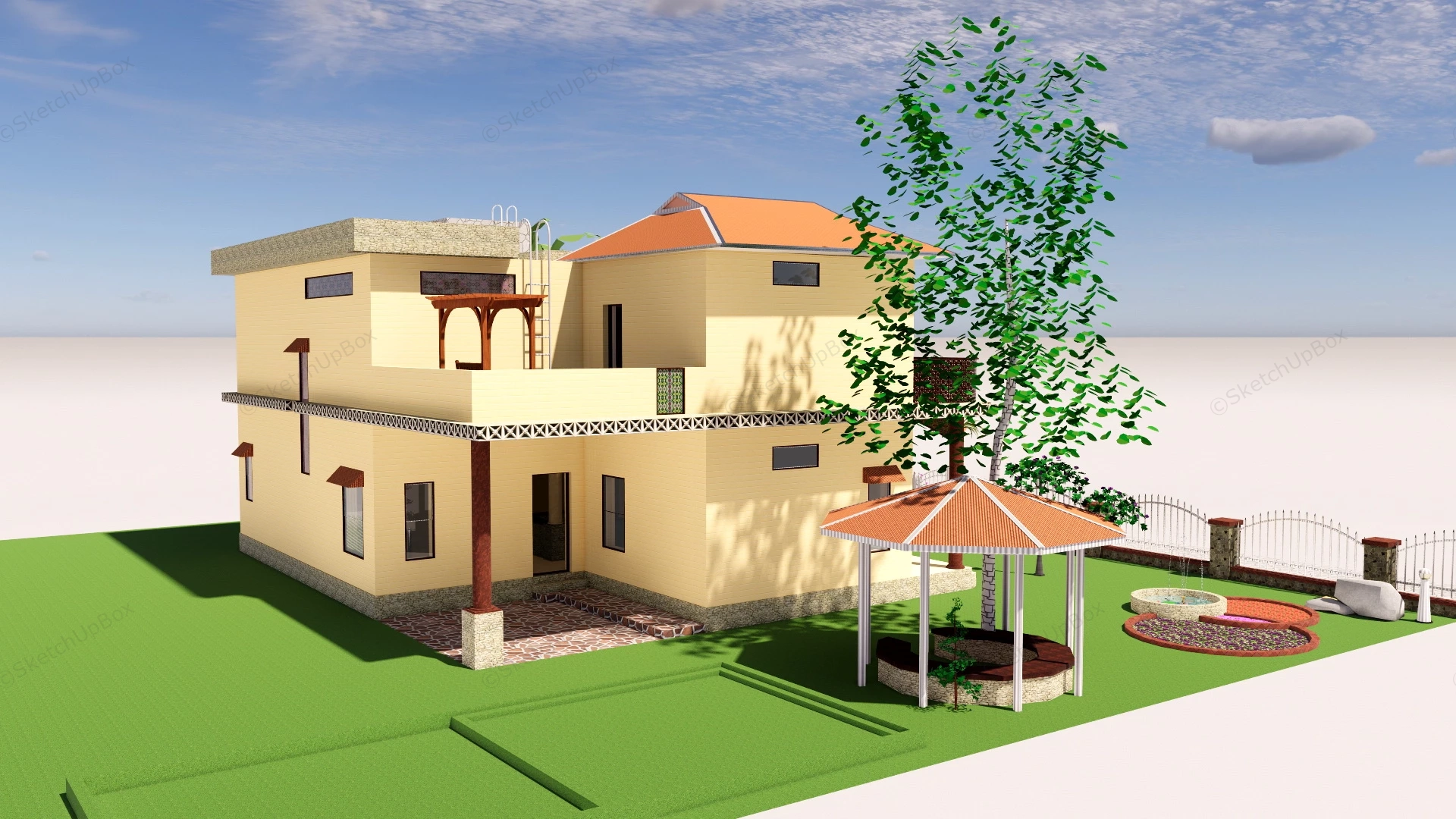 Tropical Suburb House sketchup model preview - SketchupBox