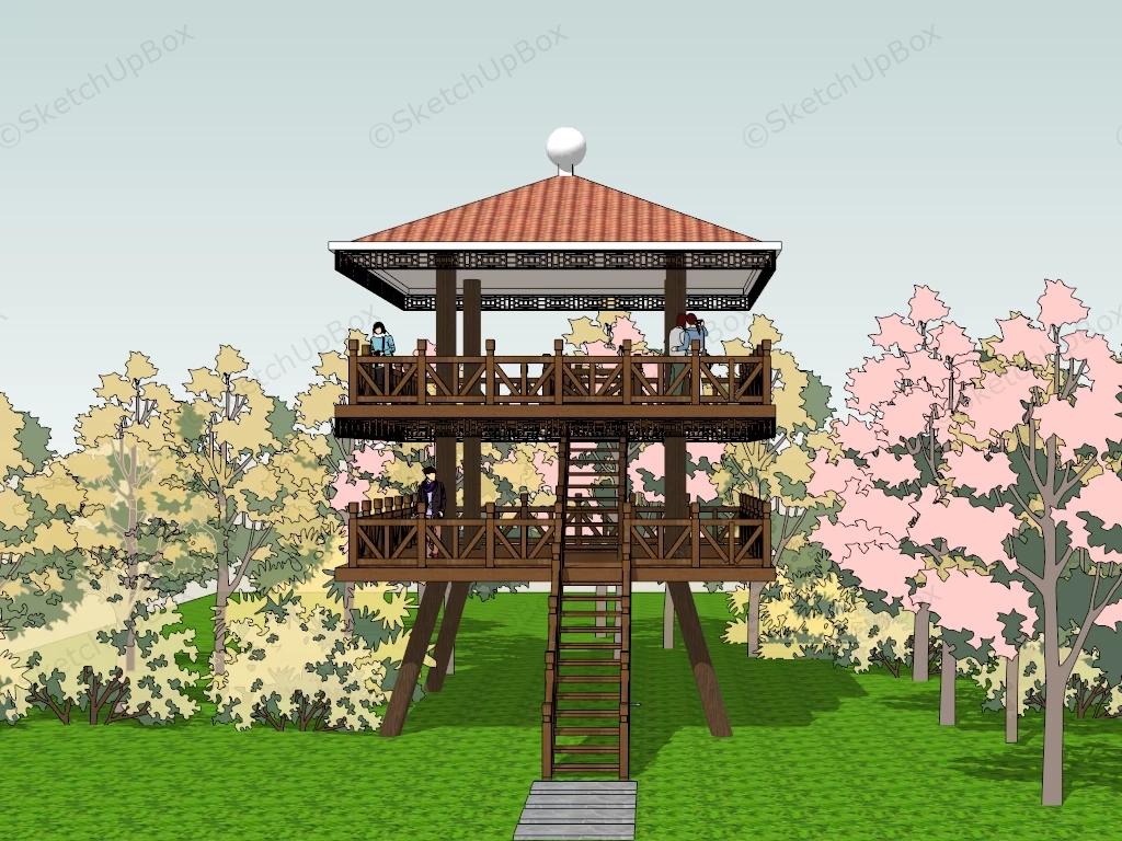 2 Story Wooden Gazebo sketchup model preview - SketchupBox