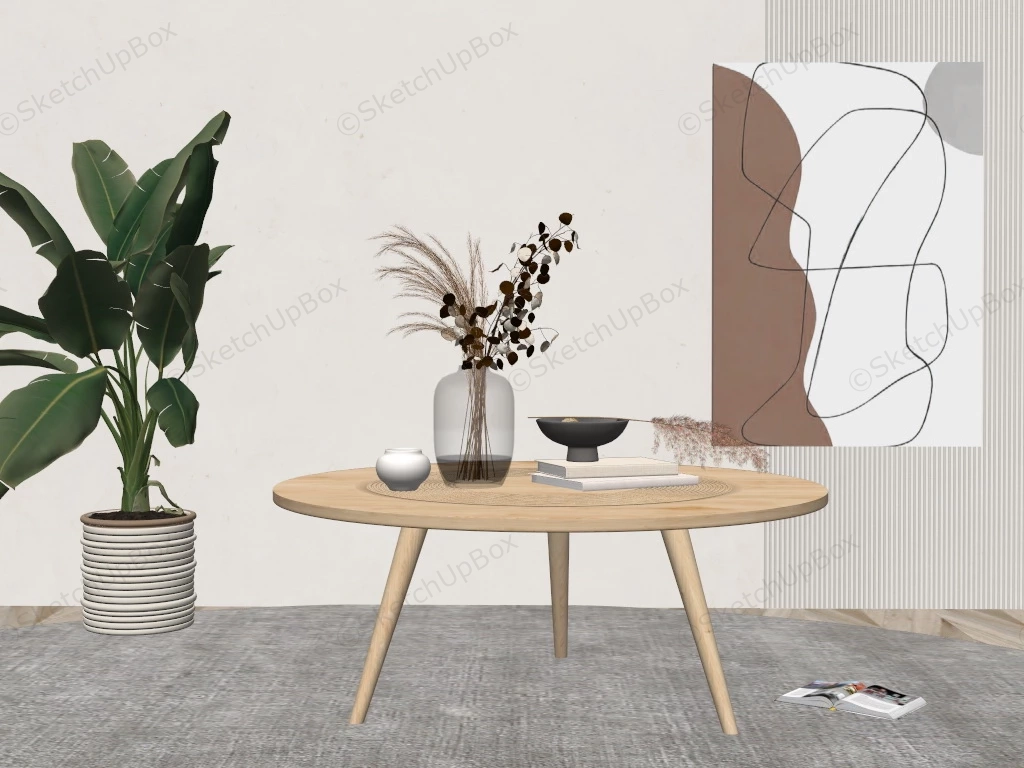 Round Wooden Coffee Table sketchup model preview - SketchupBox