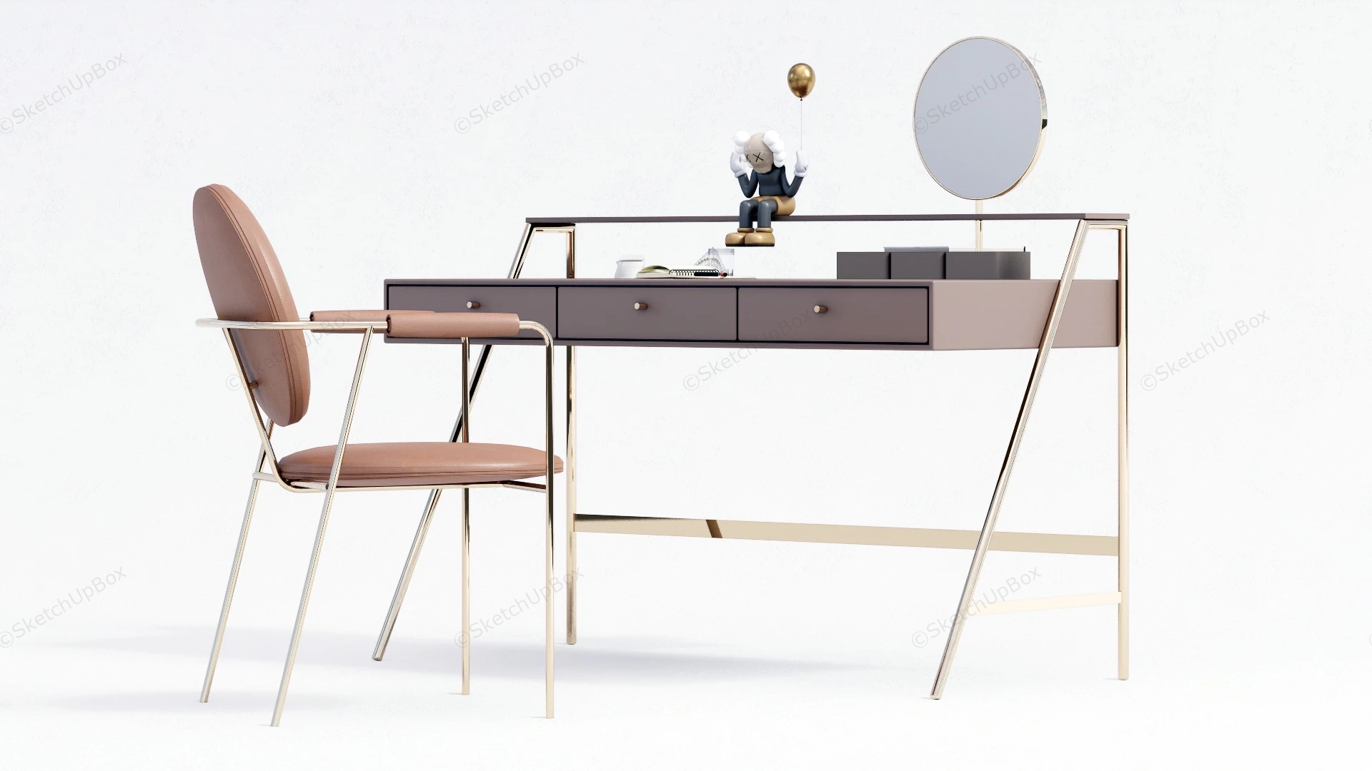 Mid Century Modern Dressing Table Set sketchup model preview - SketchupBox