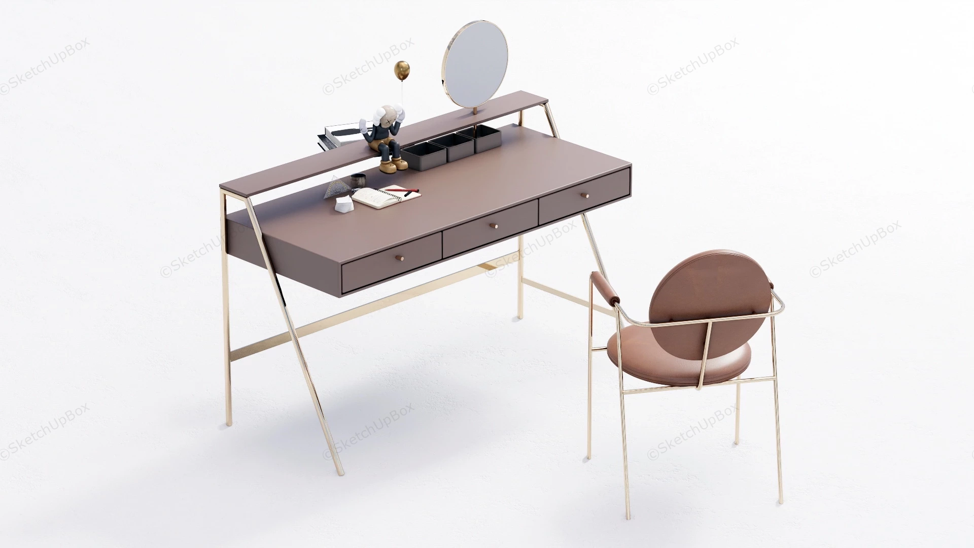 Mid Century Modern Dressing Table Set sketchup model preview - SketchupBox