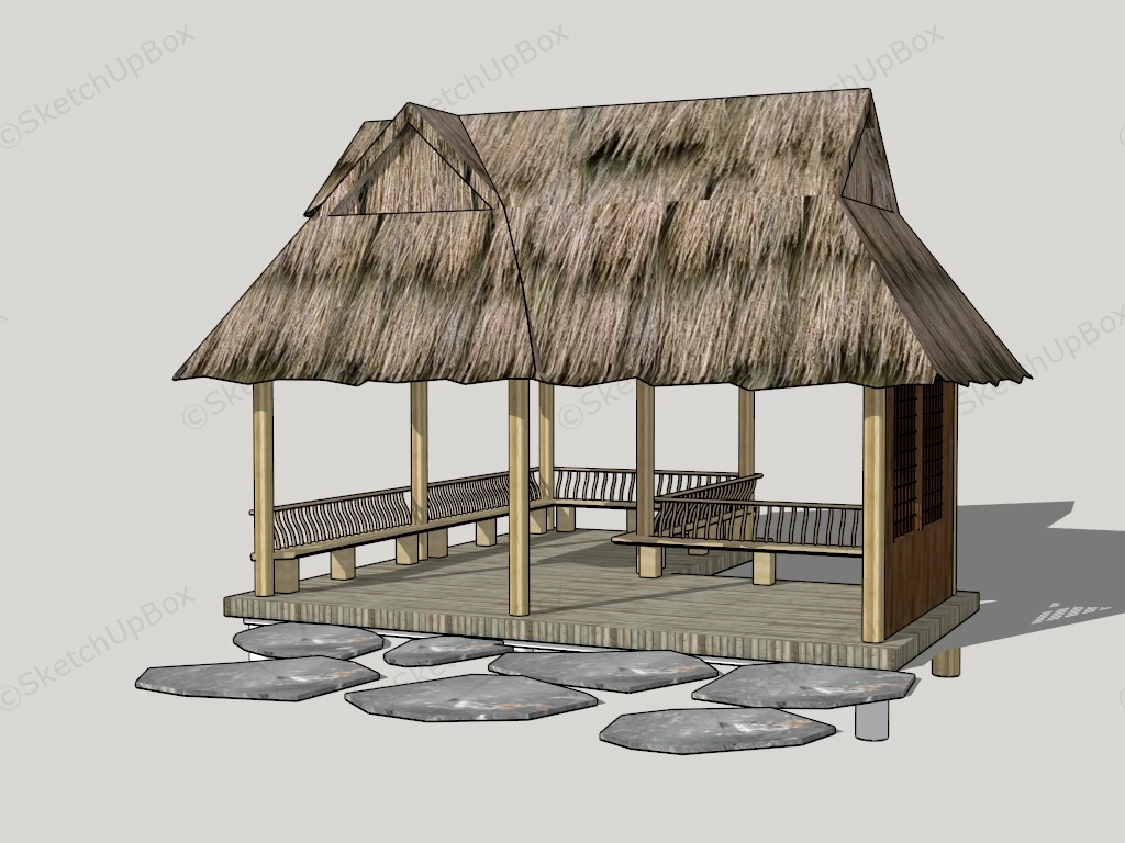 L Shaped Thatched Gazebo sketchup model preview - SketchupBox