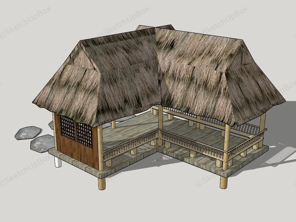 L Shaped Thatched Gazebo sketchup model preview - SketchupBox