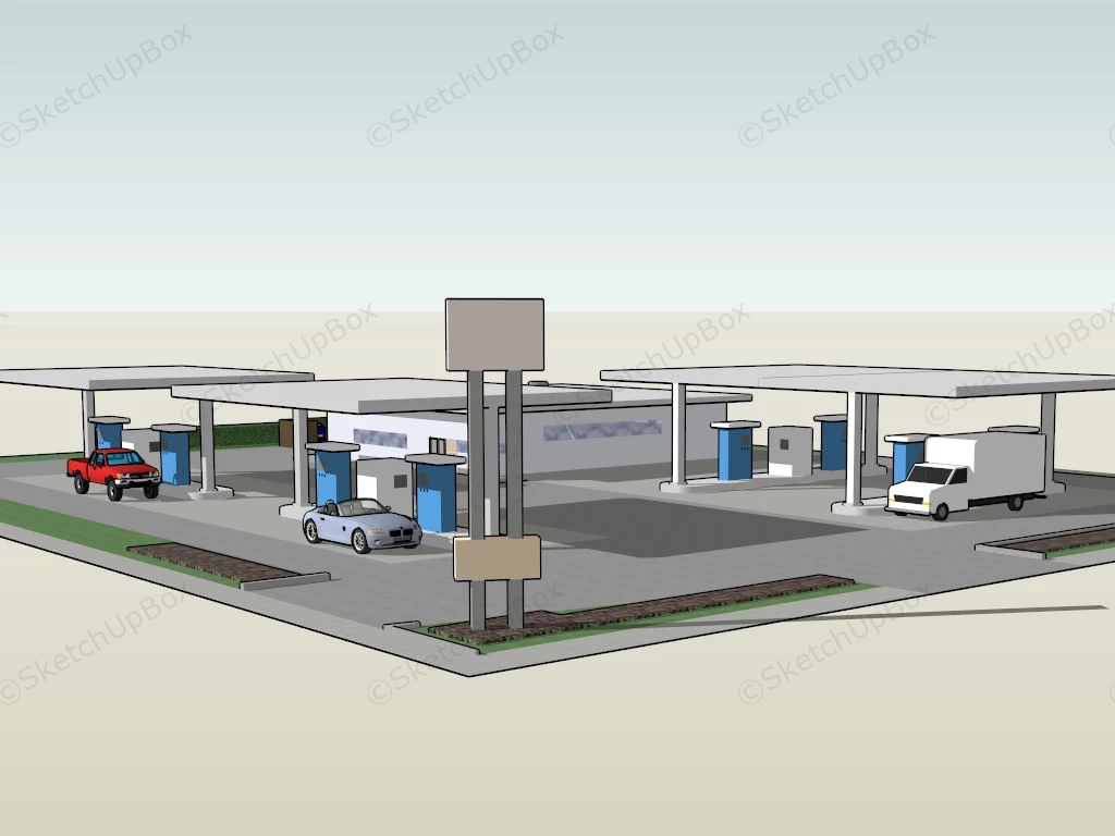 Modern Gas Station sketchup model preview - SketchupBox