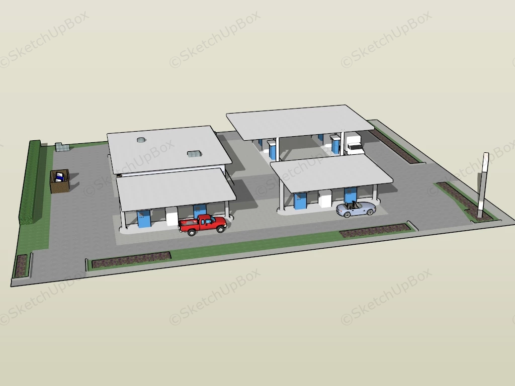 Modern Gas Station sketchup model preview - SketchupBox