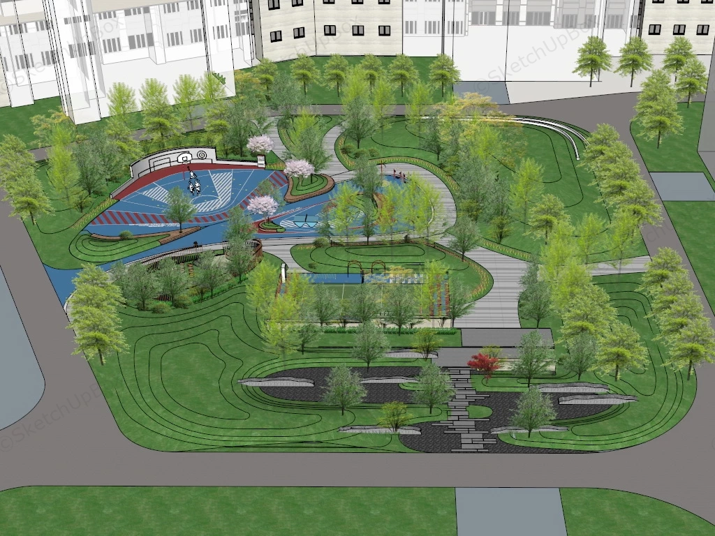 Small Community Park Design sketchup model preview - SketchupBox