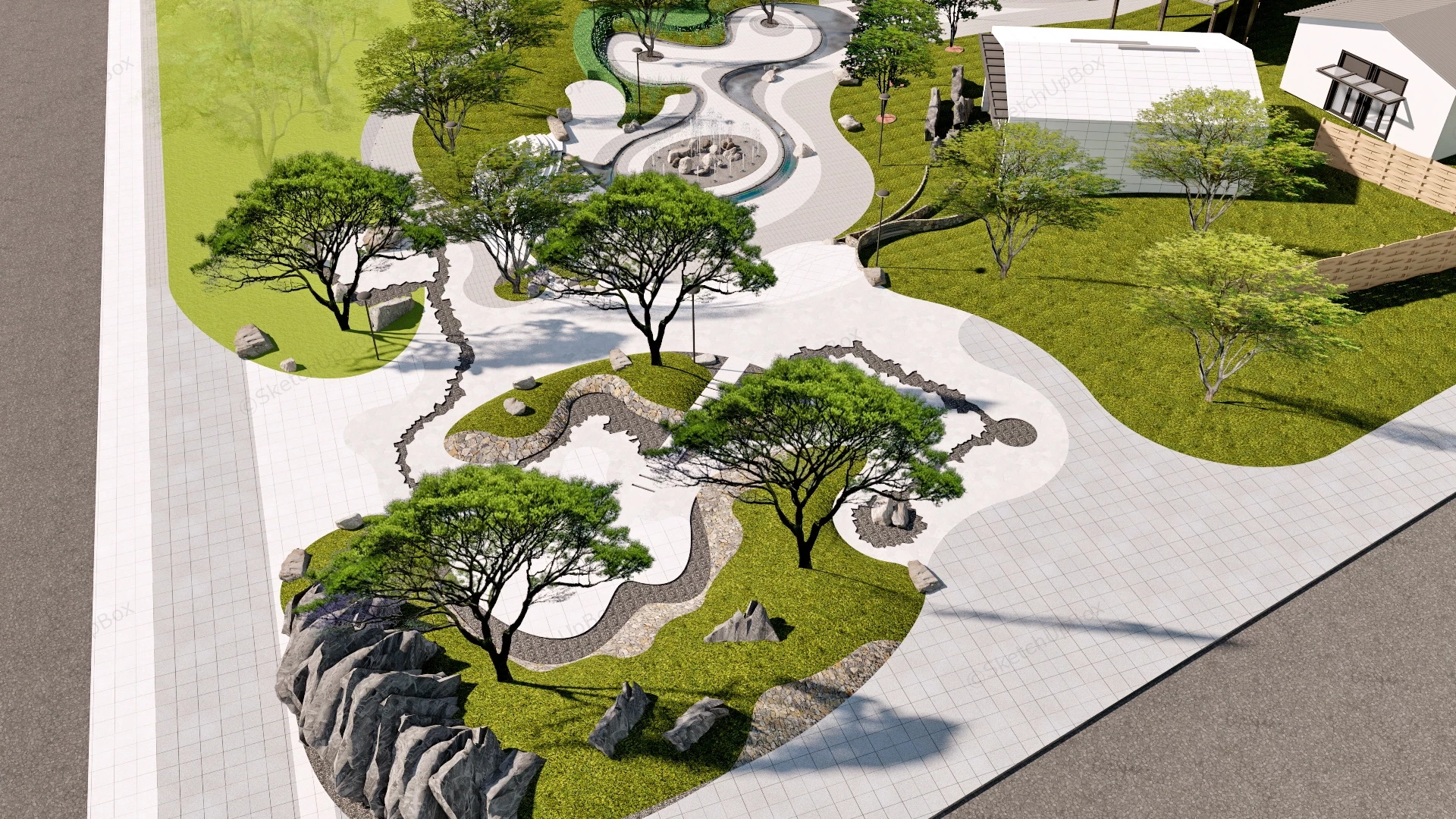 Urban Pocket Park Design sketchup model preview - SketchupBox