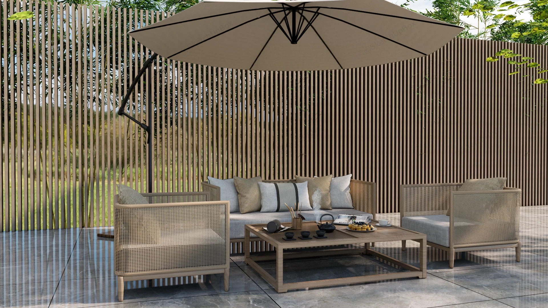 Rattan Conversation Patio Set sketchup model preview - SketchupBox