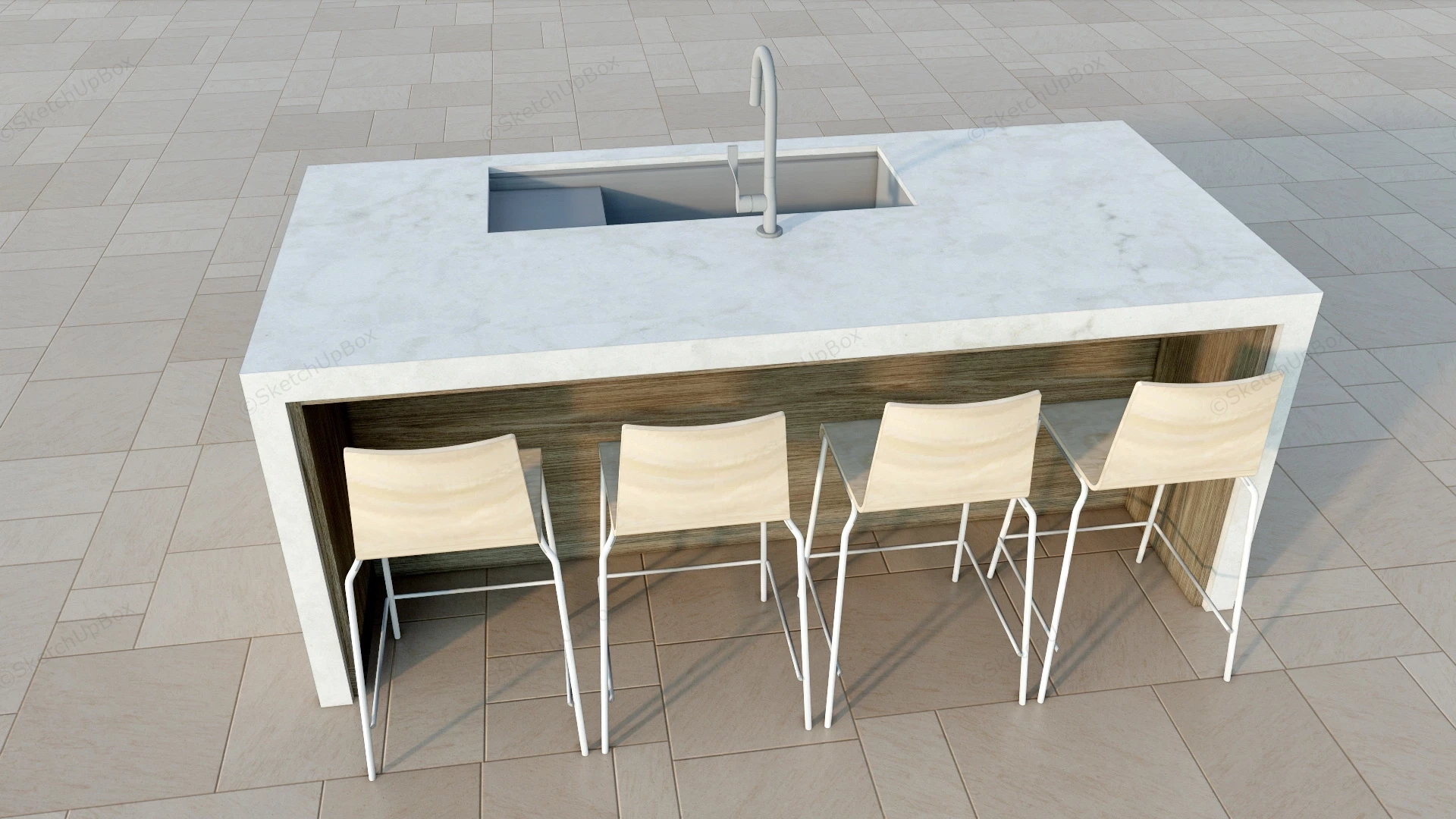 Marble Kitchen Island With Sink sketchup model preview - SketchupBox