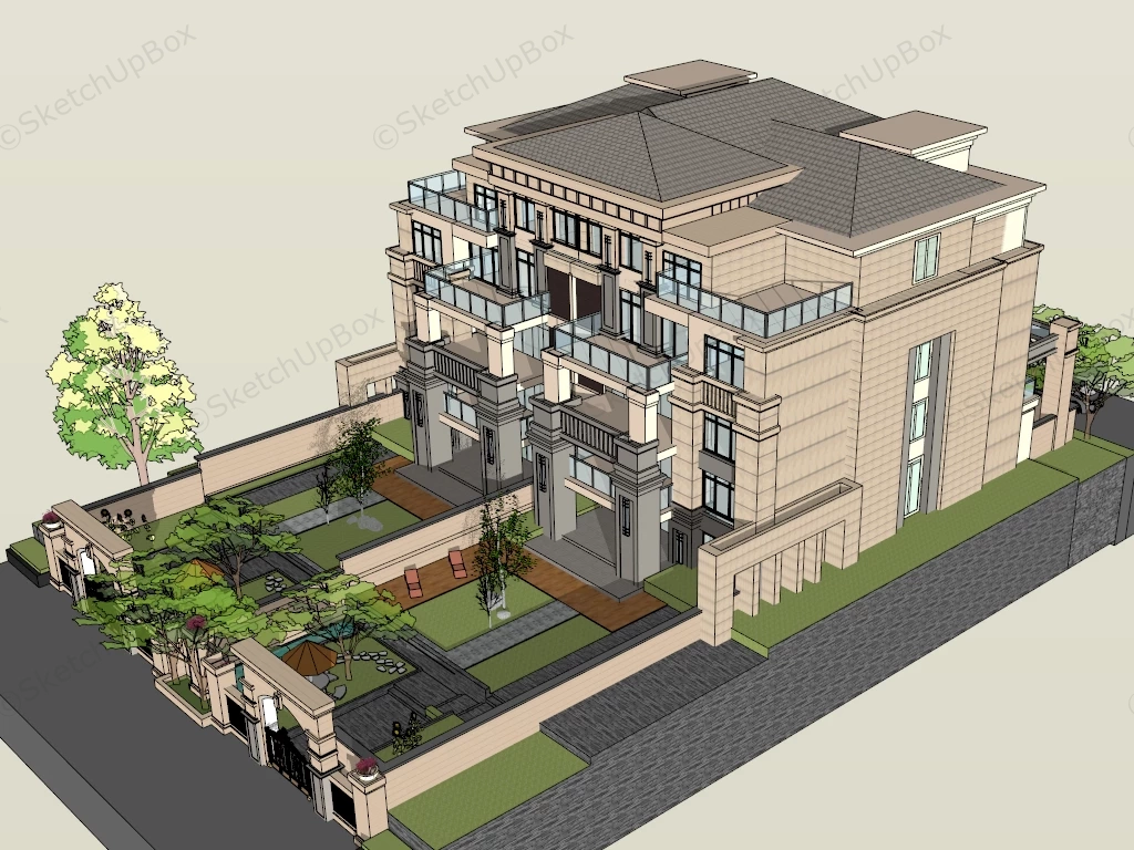 Multi Storey Terraced Houses sketchup model preview - SketchupBox