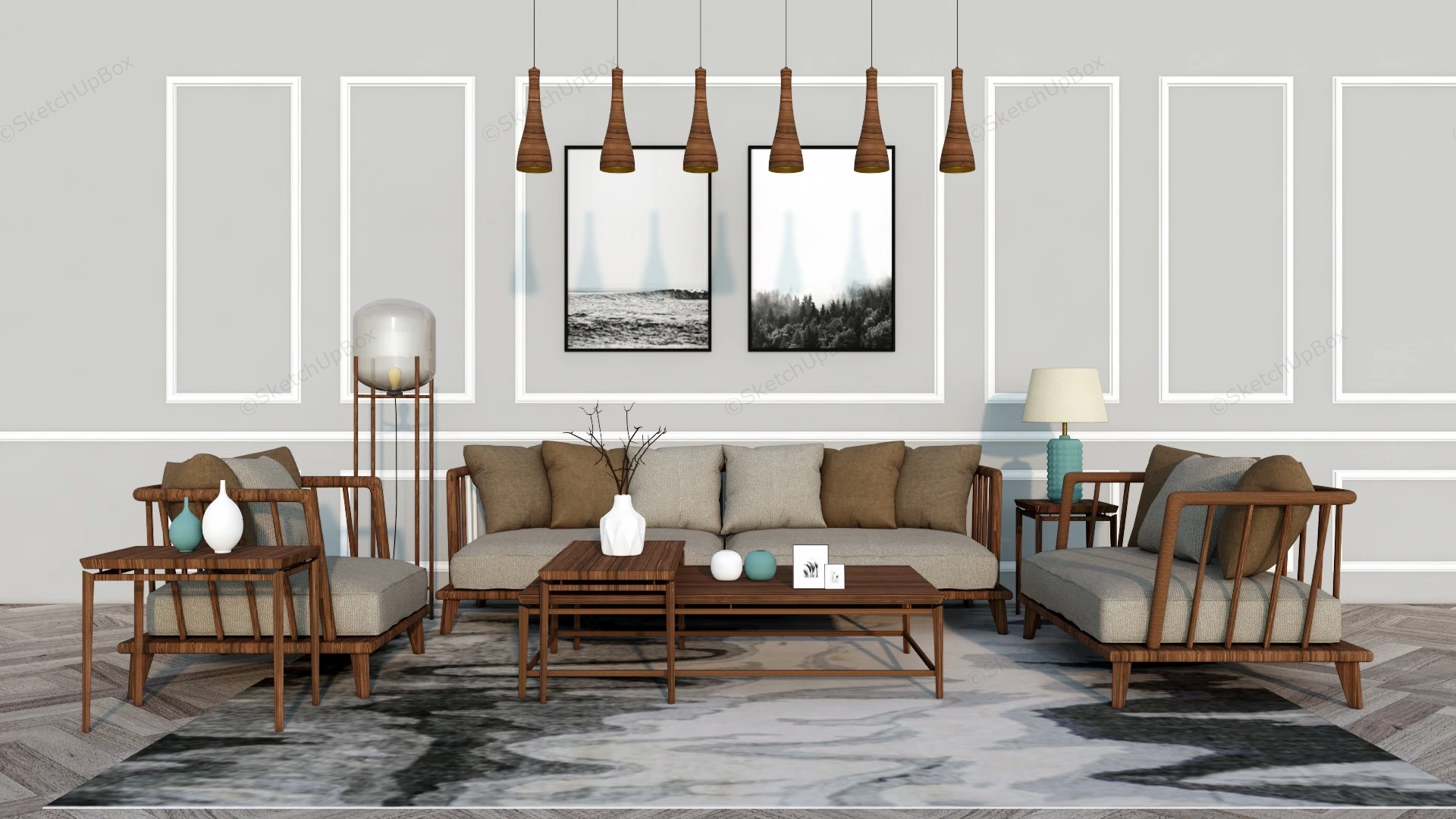 Chinese Living Room Furniture Set sketchup model preview - SketchupBox