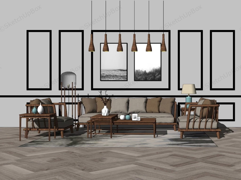 Chinese Living Room Furniture Set sketchup model preview - SketchupBox