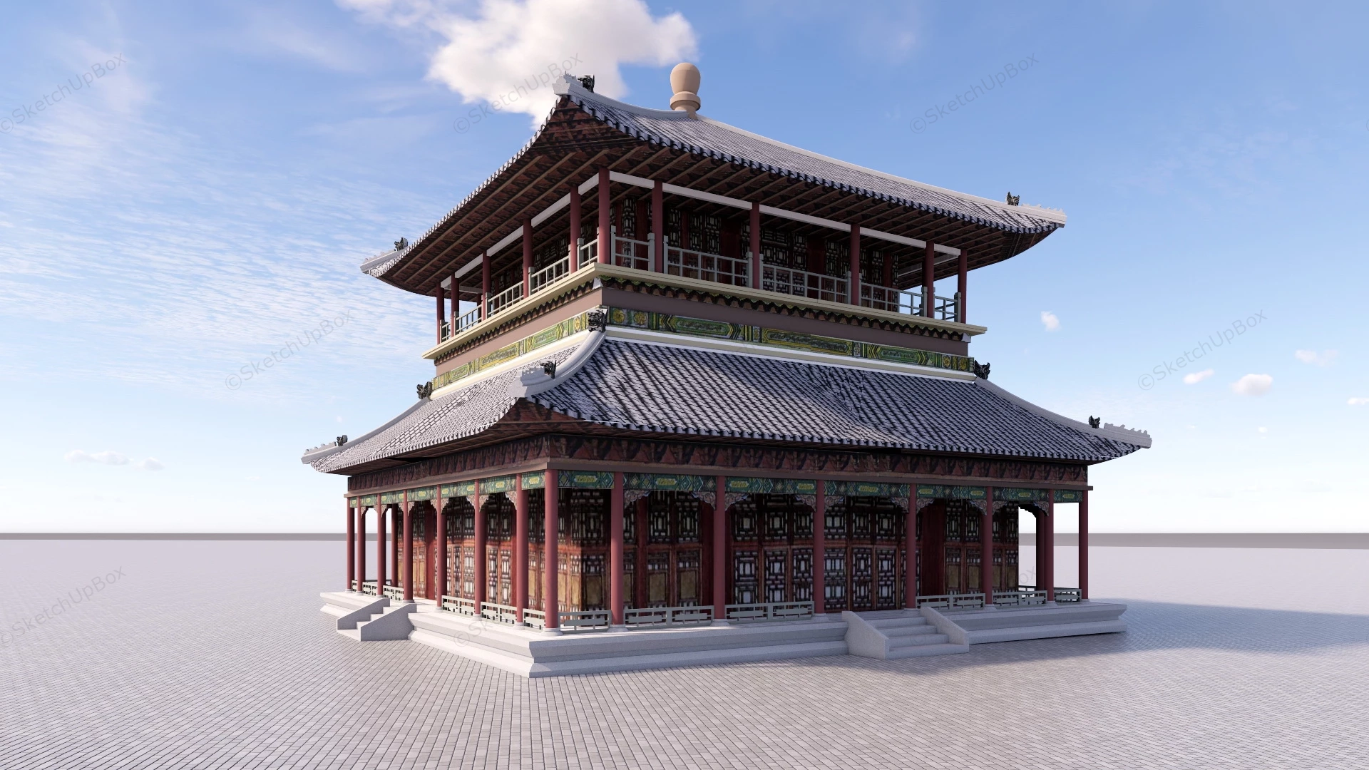 Ancient Chinese Emperor Palace Temple sketchup model preview - SketchupBox