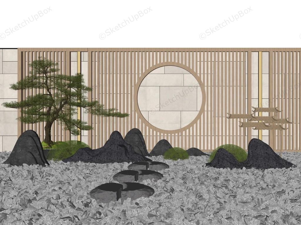 Rock Zen Garden With Wall Design sketchup model preview - SketchupBox