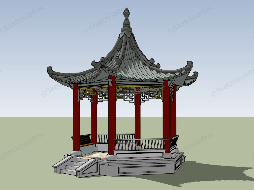 Hexagonal Chinese Garden Pavilion sketchup model preview - SketchupBox