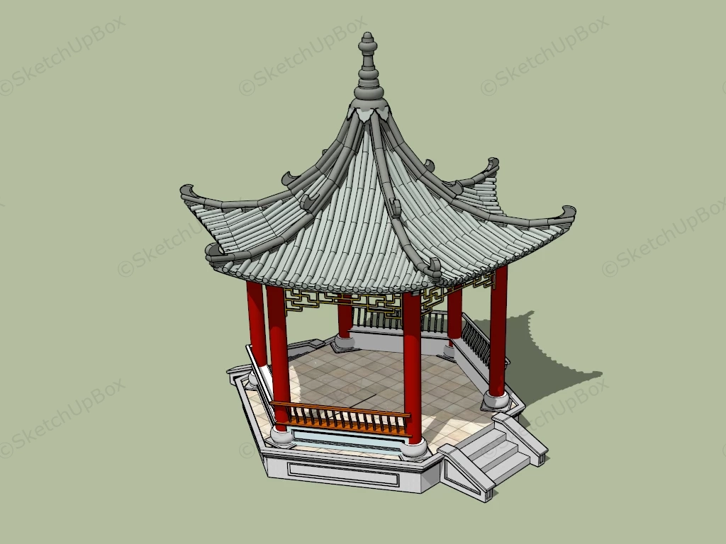 Hexagonal Chinese Garden Pavilion sketchup model preview - SketchupBox