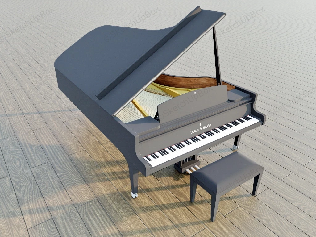 Black Grand Piano sketchup model preview - SketchupBox