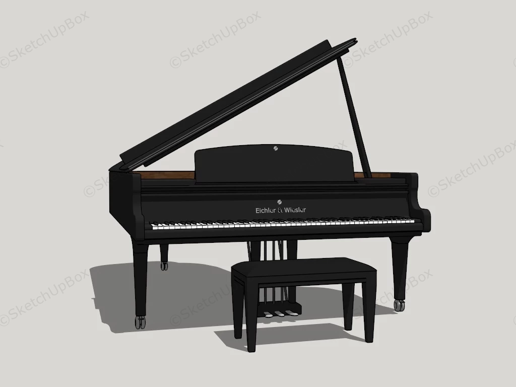 Black Grand Piano sketchup model preview - SketchupBox