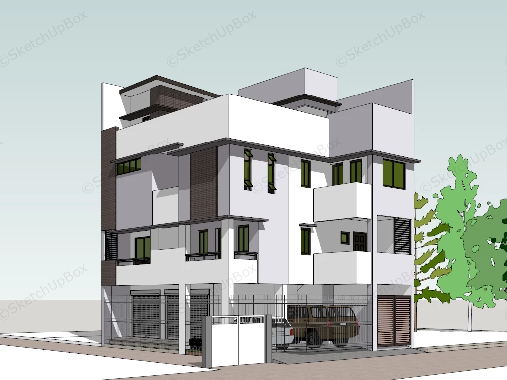 4 Story Townhouse sketchup model preview - SketchupBox