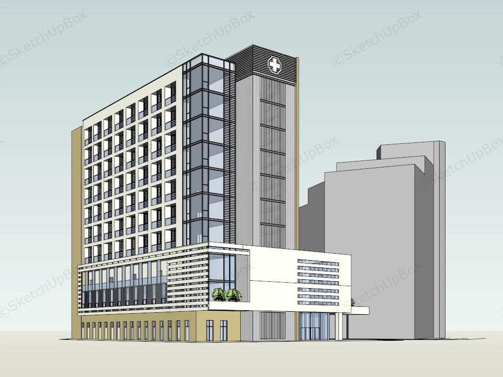 Modern Hospital Architecture sketchup model preview - SketchupBox