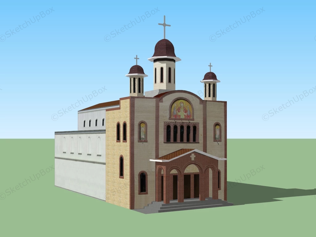 Town Church Building sketchup model preview - SketchupBox