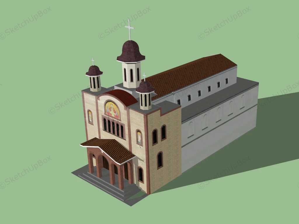 Town Church Building sketchup model preview - SketchupBox