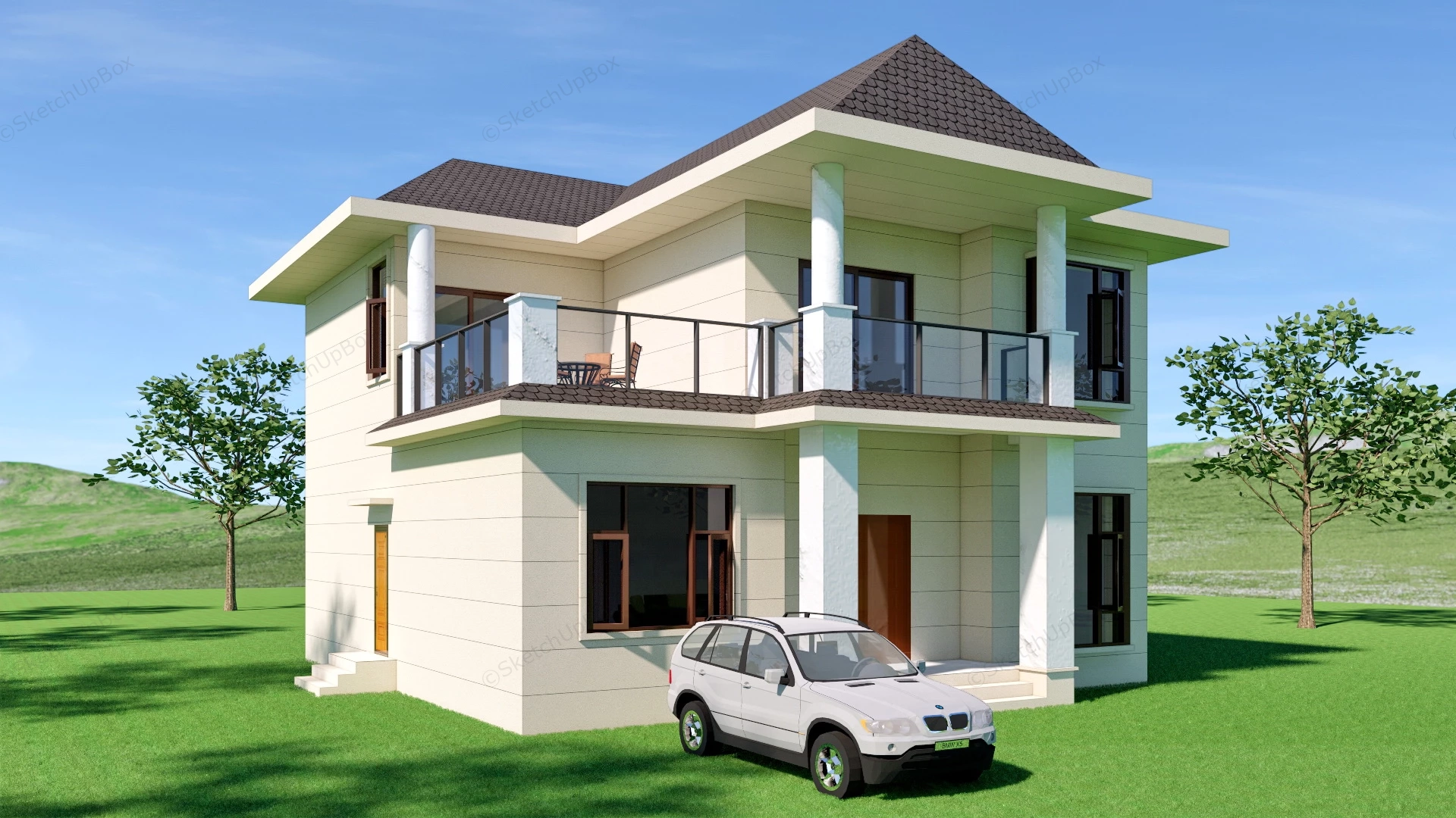 2 Story Country Home sketchup model preview - SketchupBox