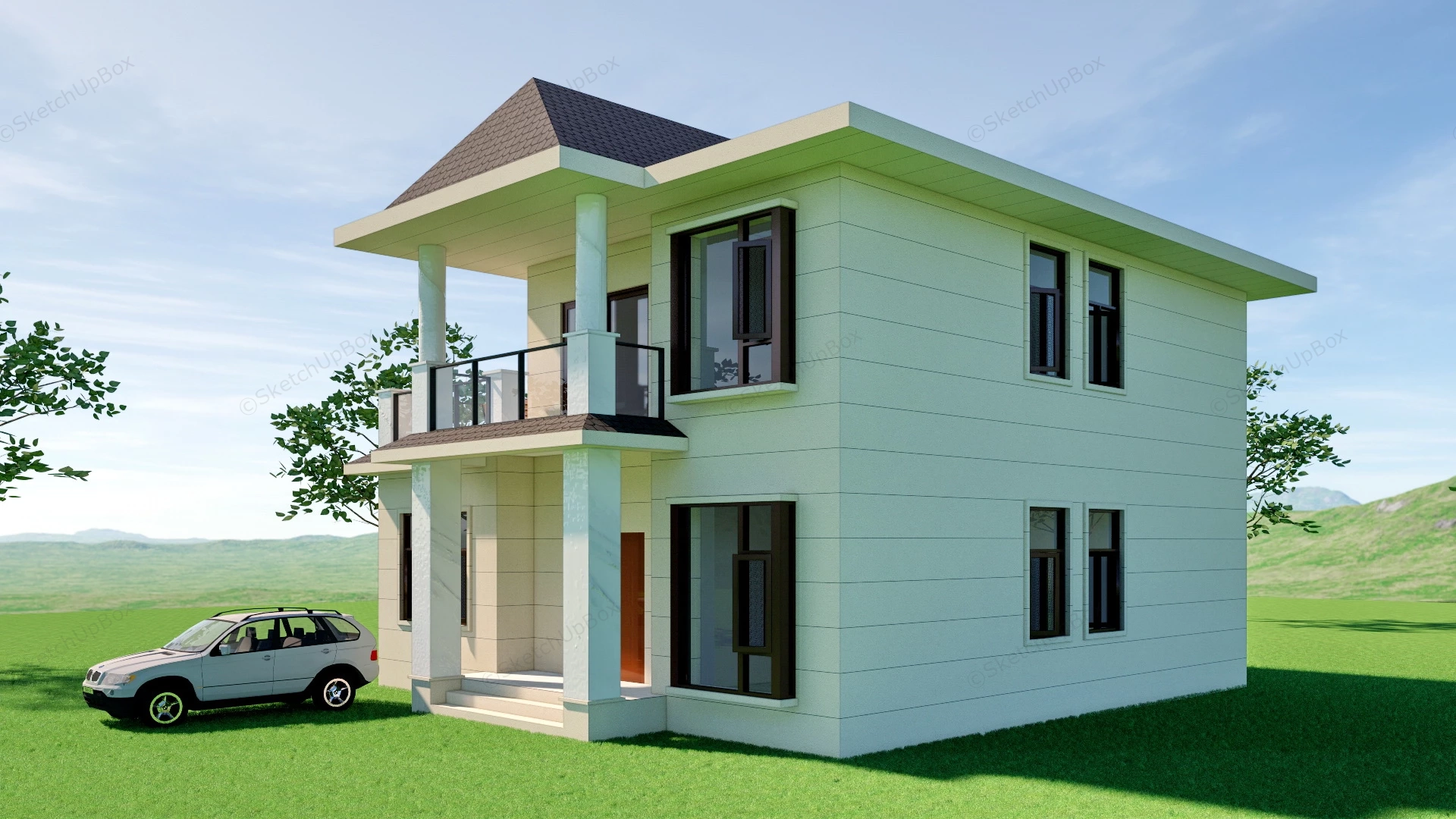 2 Story Country Home sketchup model preview - SketchupBox