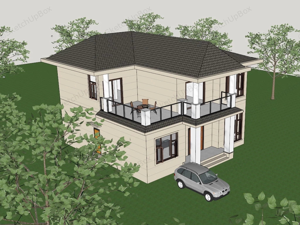 2 Story Country Home sketchup model preview - SketchupBox