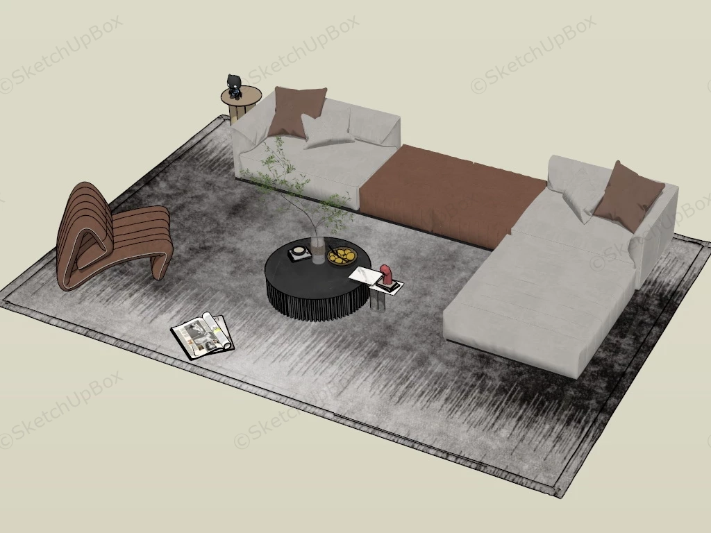 Contemporary Living Room Set With Rug sketchup model preview - SketchupBox