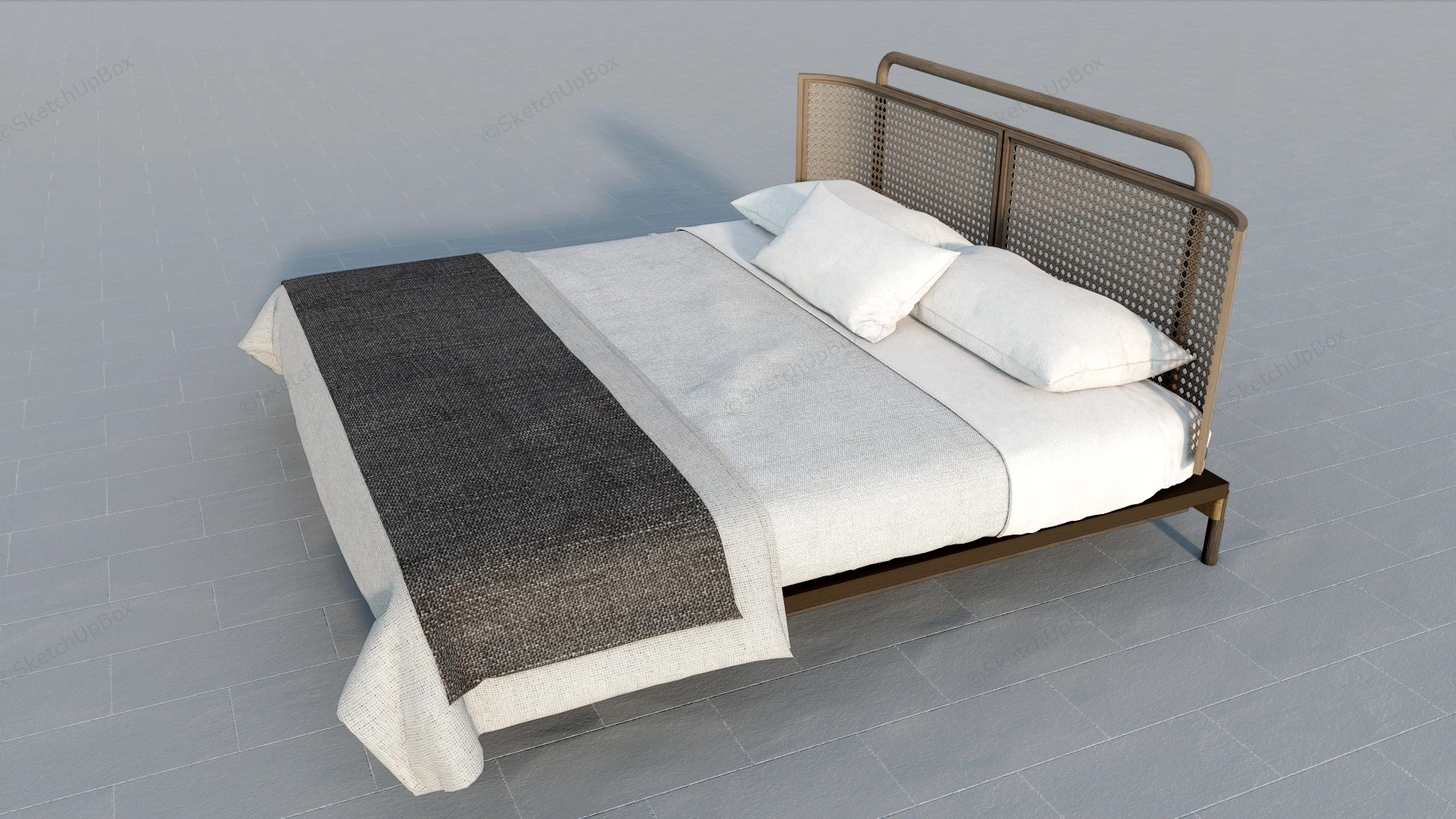 Platform Bed With Rattan Headboard sketchup model preview - SketchupBox