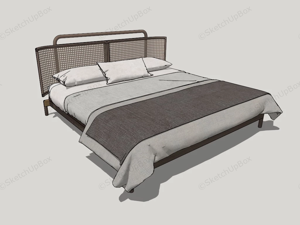 Platform Bed With Rattan Headboard sketchup model preview - SketchupBox