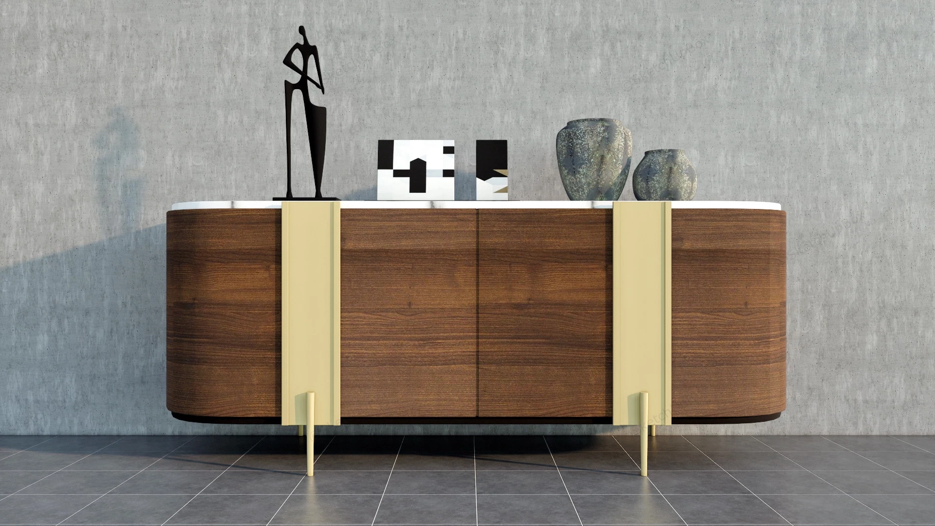 Mid Century Modern Accent Cabinet sketchup model preview - SketchupBox