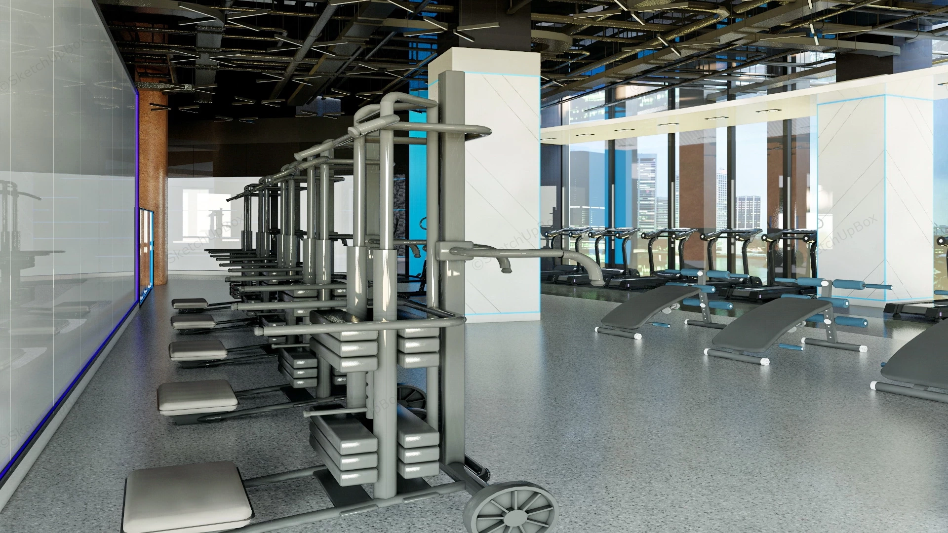 Commercial Gym Interior Design sketchup model preview - SketchupBox