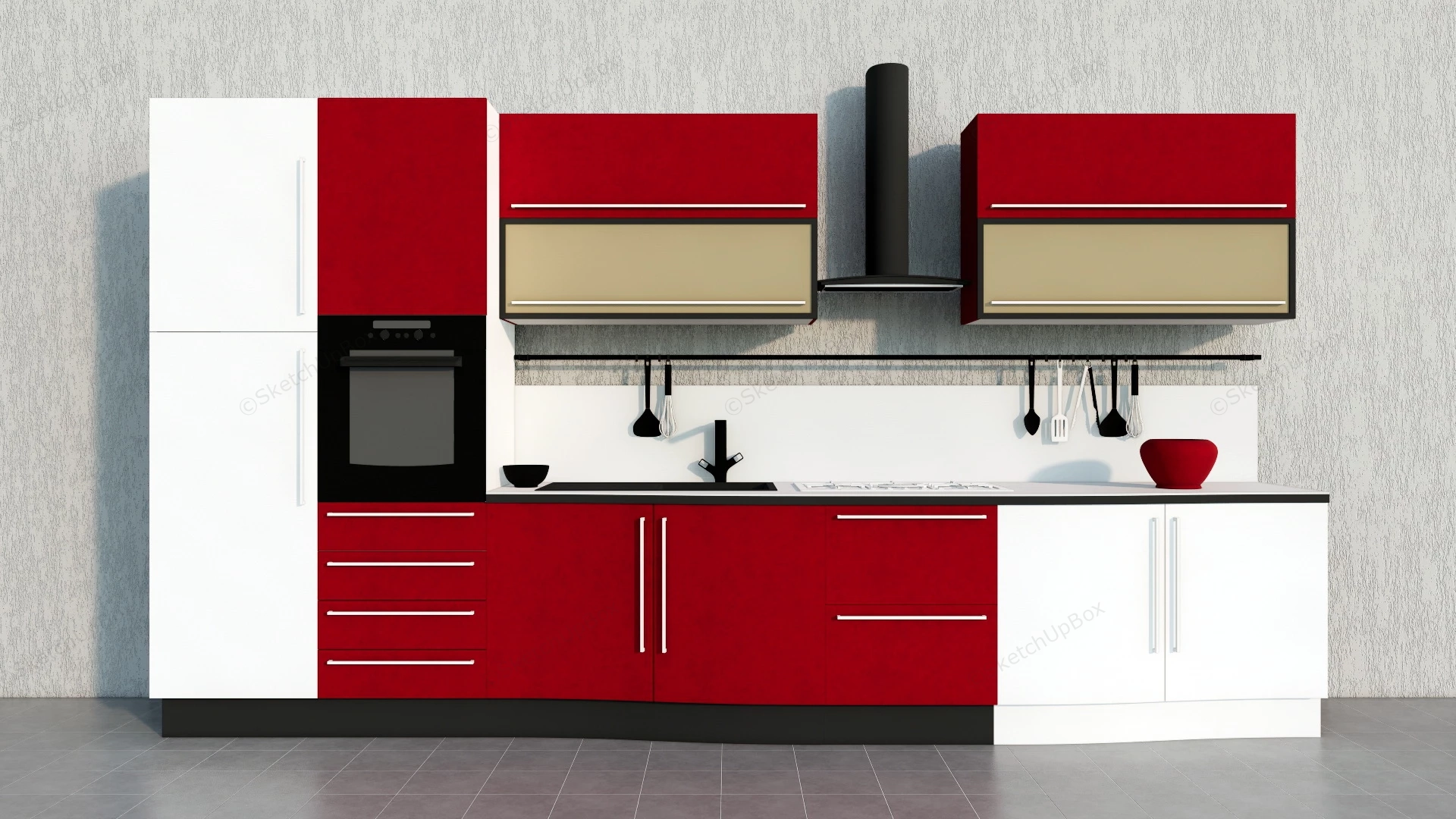 Red And White Kitchen Cabinets sketchup model preview - SketchupBox