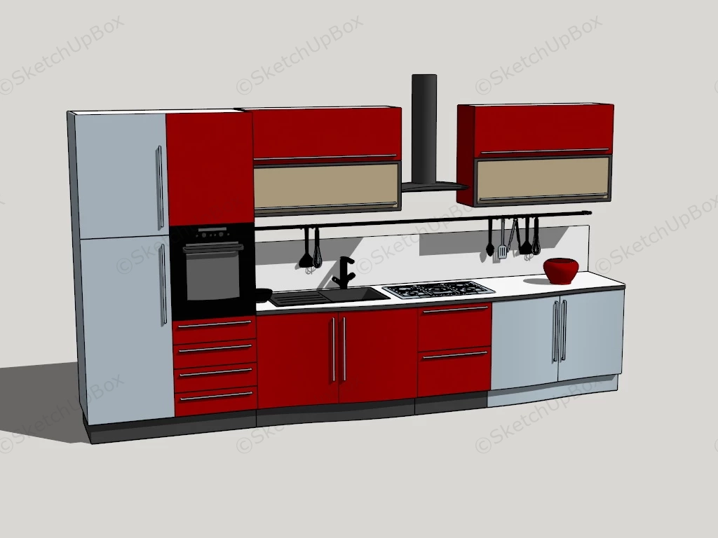 Red And White Kitchen Cabinets sketchup model preview - SketchupBox