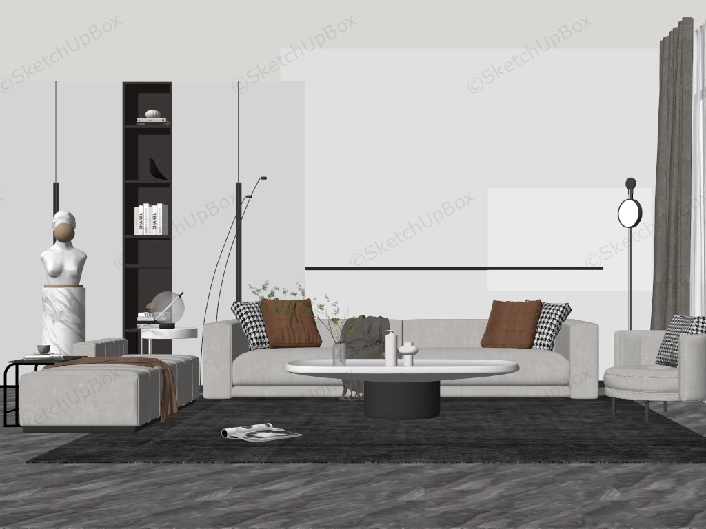 White And Grey Living Room Ideas sketchup model preview - SketchupBox