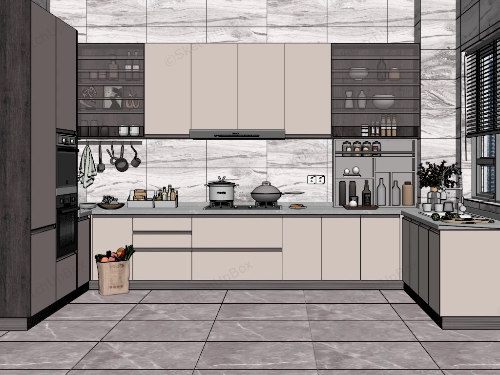 U Kitchen Layout Design sketchup model preview - SketchupBox