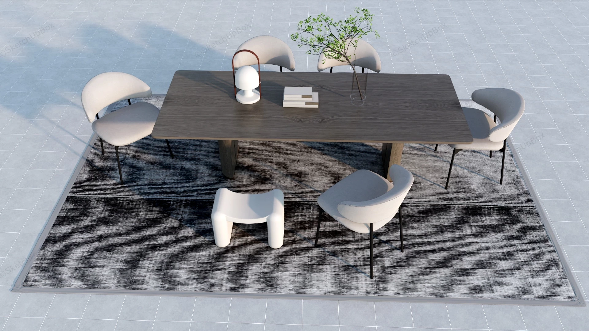 Modern Wood Dining Set sketchup model preview - SketchupBox