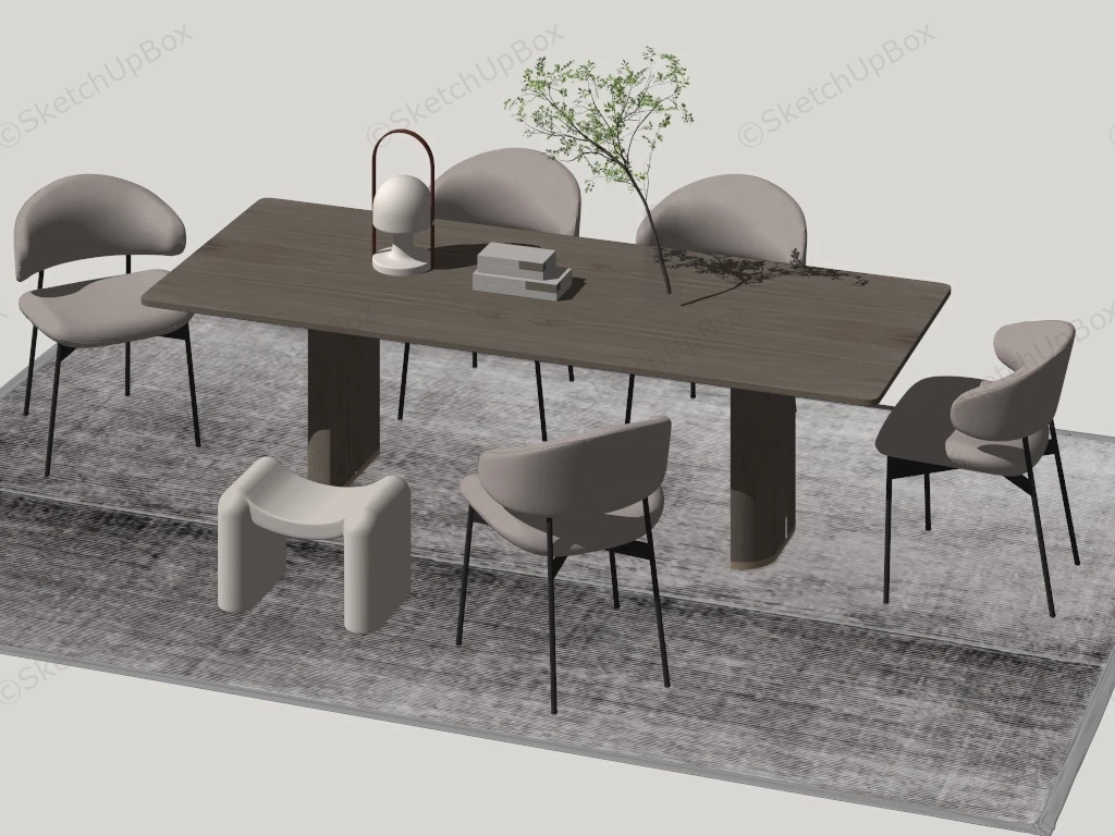 Modern Wood Dining Set sketchup model preview - SketchupBox